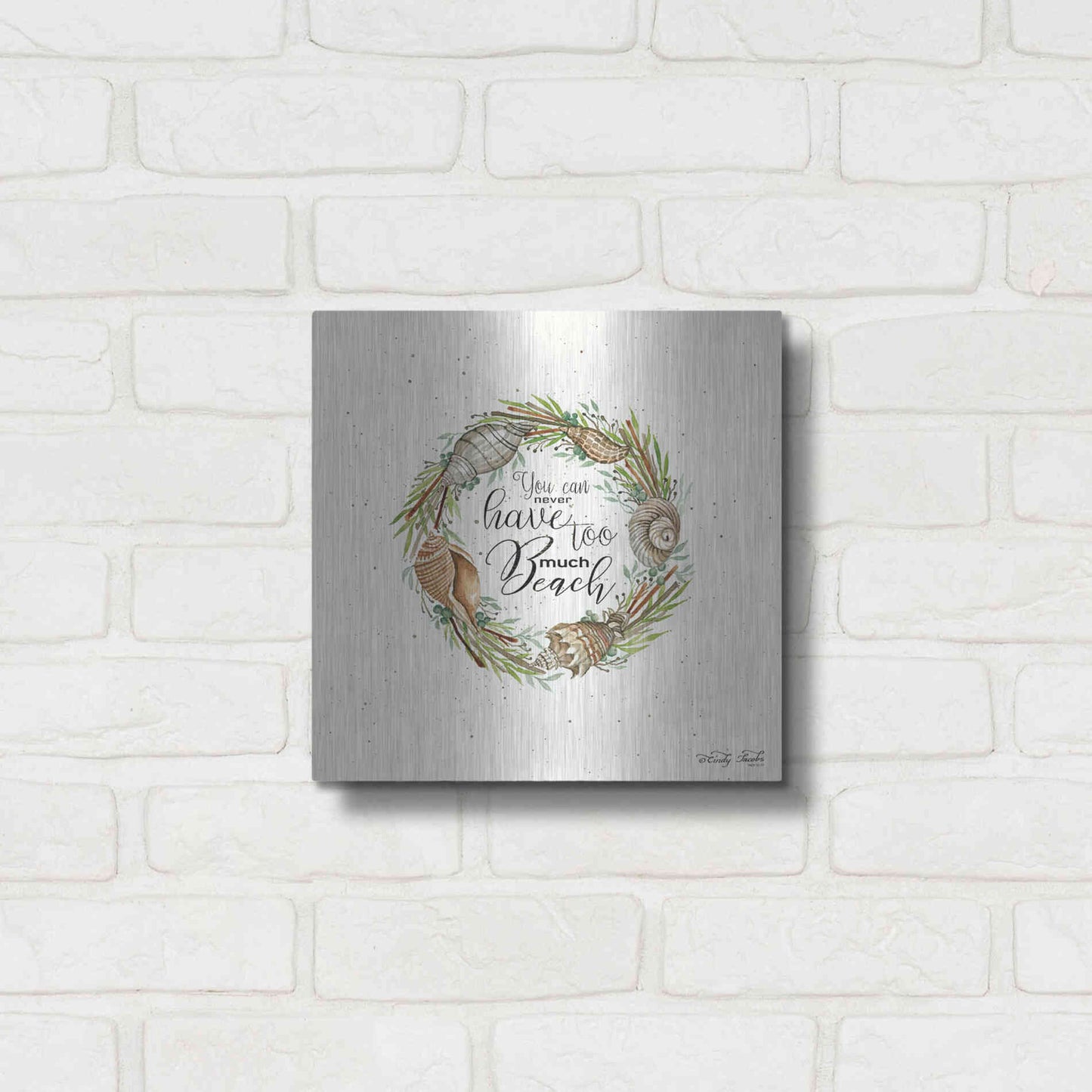 Luxe Metal Art 'Never Too Much Beach Shell Wreath' by Cindy Jacobs, Metal Wall Art,12x12