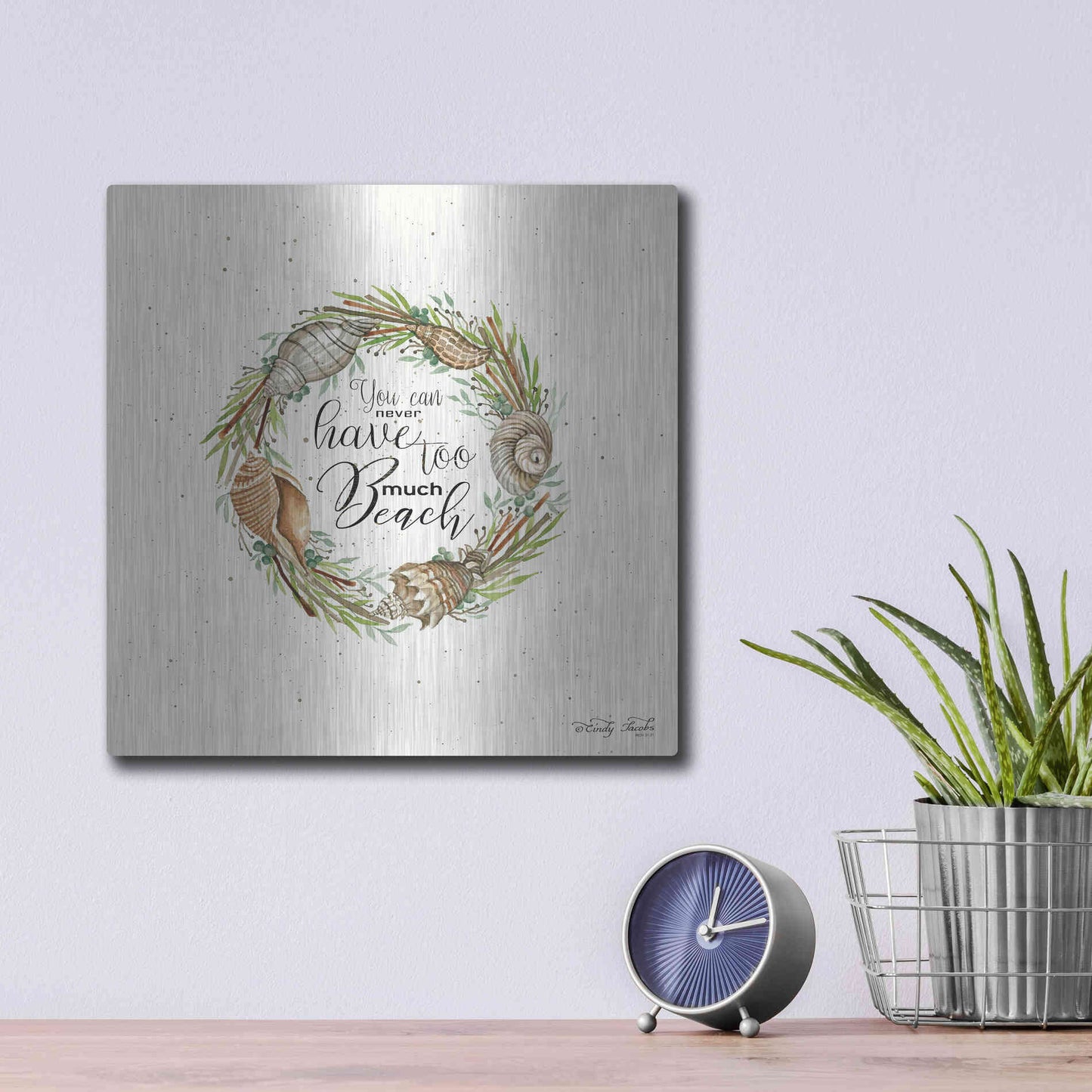 Luxe Metal Art 'Never Too Much Beach Shell Wreath' by Cindy Jacobs, Metal Wall Art,12x12
