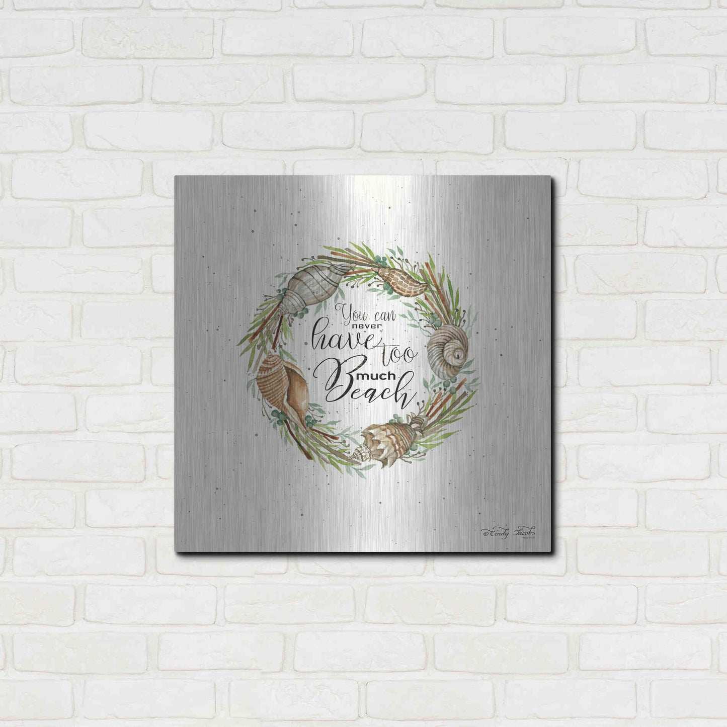 Luxe Metal Art 'Never Too Much Beach Shell Wreath' by Cindy Jacobs, Metal Wall Art,24x24
