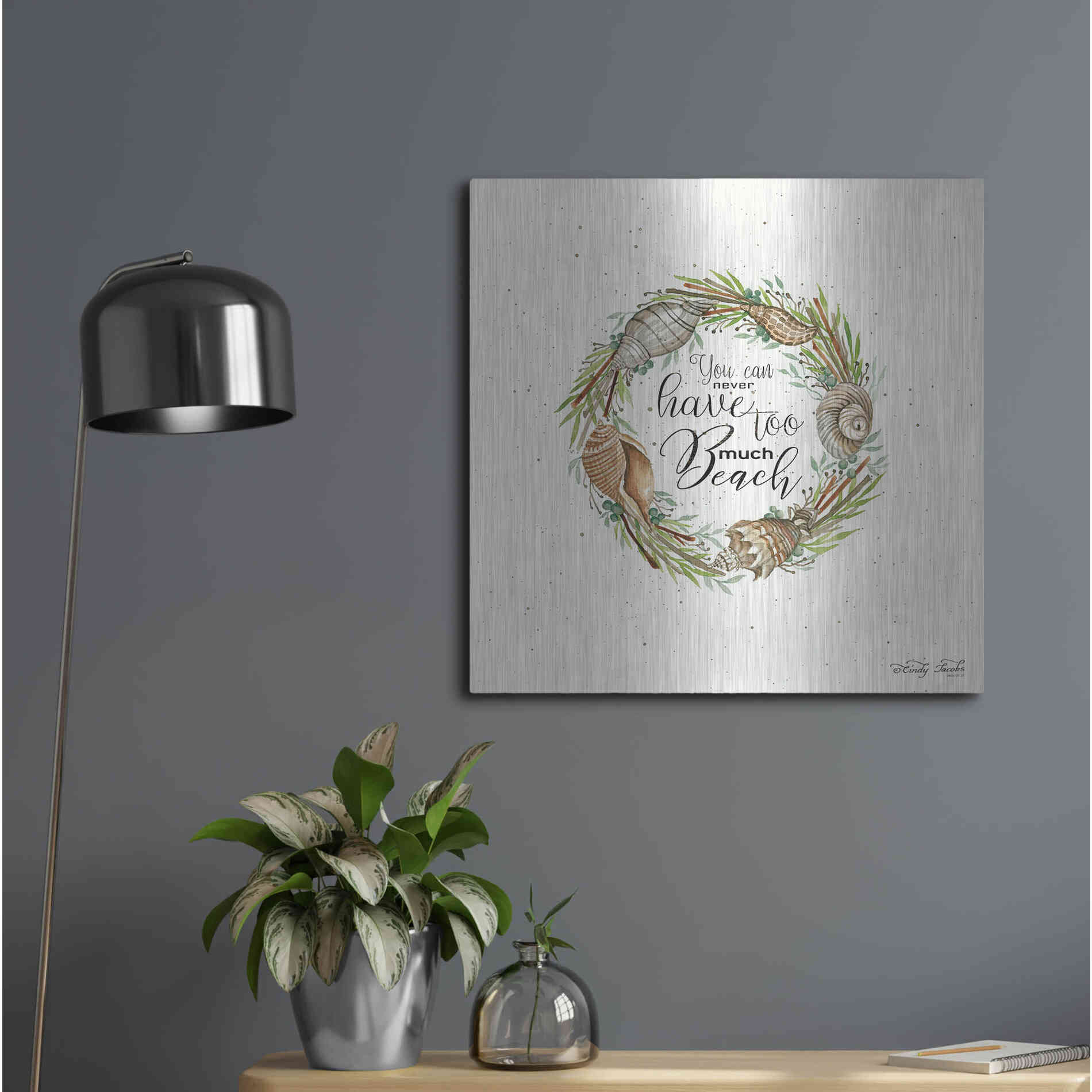 Luxe Metal Art 'Never Too Much Beach Shell Wreath' by Cindy Jacobs, Metal Wall Art,24x24