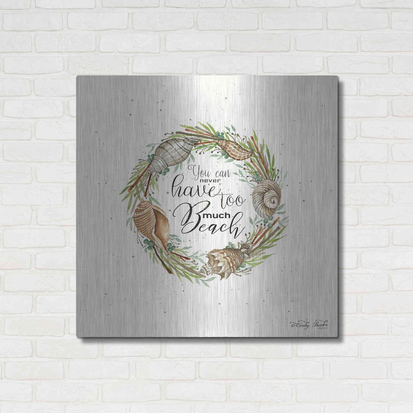 Luxe Metal Art 'Never Too Much Beach Shell Wreath' by Cindy Jacobs, Metal Wall Art,36x36