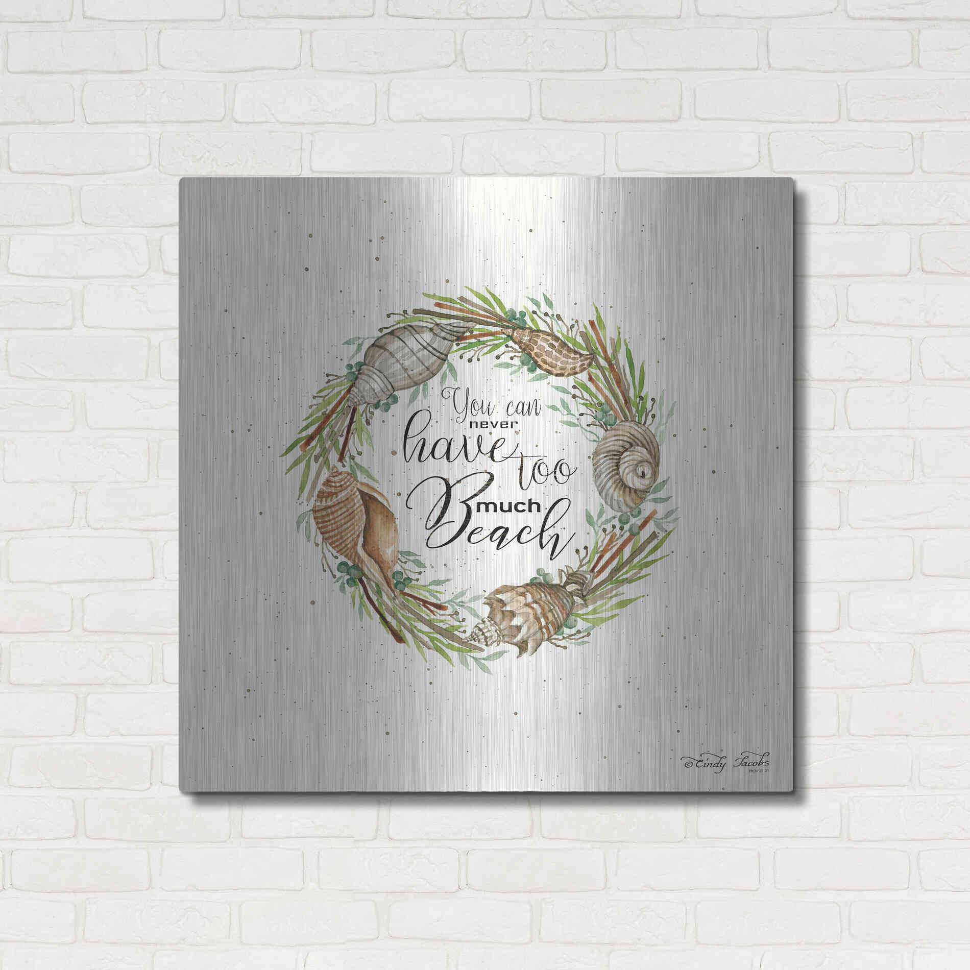 Luxe Metal Art 'Never Too Much Beach Shell Wreath' by Cindy Jacobs, Metal Wall Art,36x36