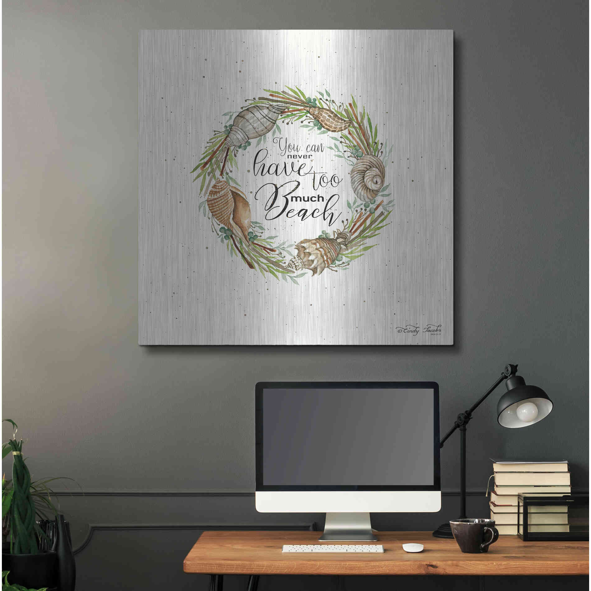 Luxe Metal Art 'Never Too Much Beach Shell Wreath' by Cindy Jacobs, Metal Wall Art,36x36
