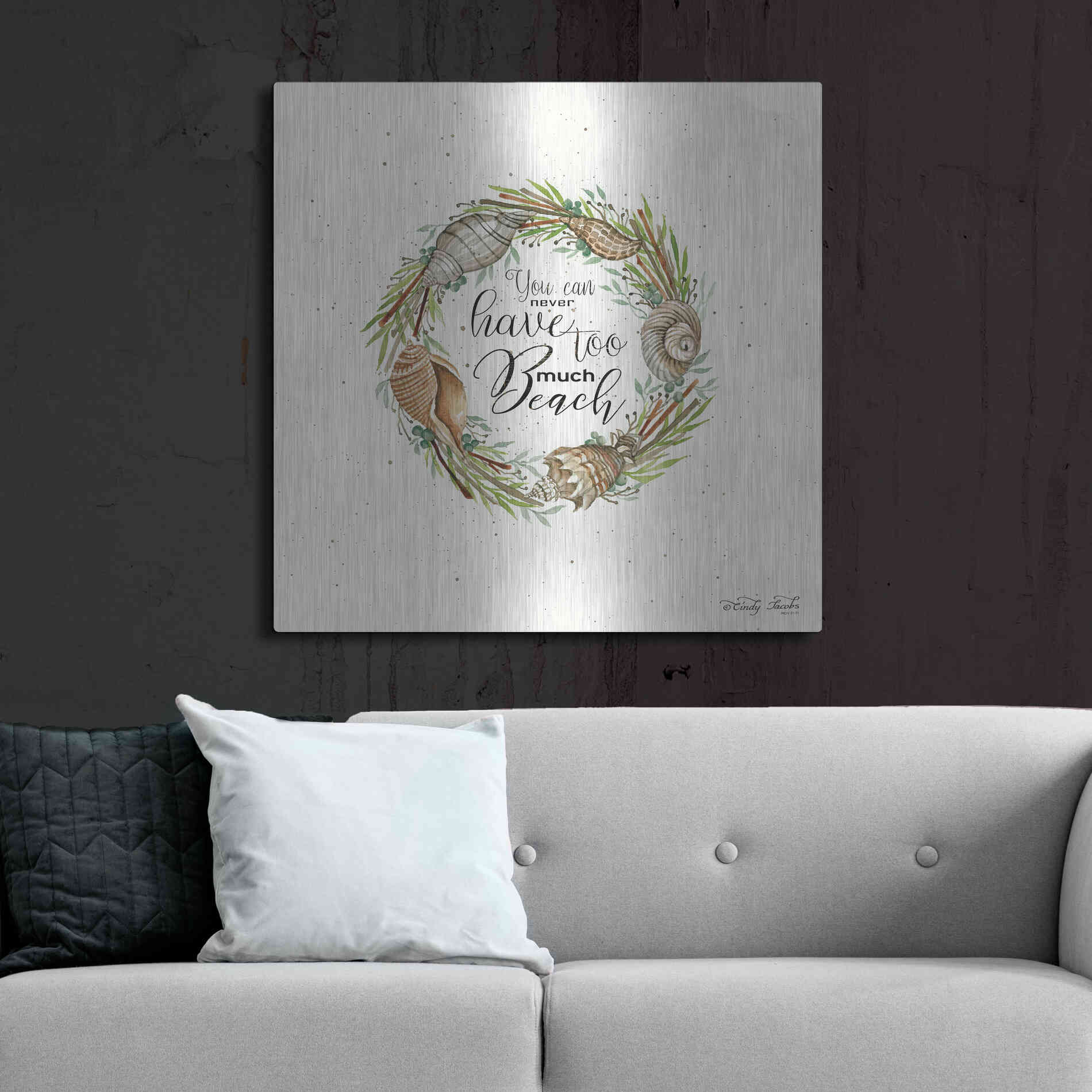 Luxe Metal Art 'Never Too Much Beach Shell Wreath' by Cindy Jacobs, Metal Wall Art,36x36