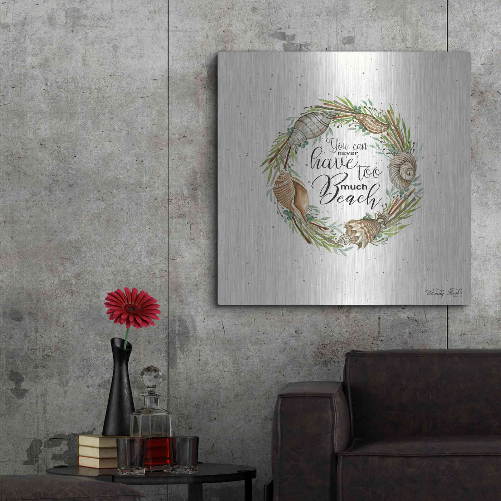 Luxe Metal Art 'Never Too Much Beach Shell Wreath' by Cindy Jacobs, Metal Wall Art,36x36