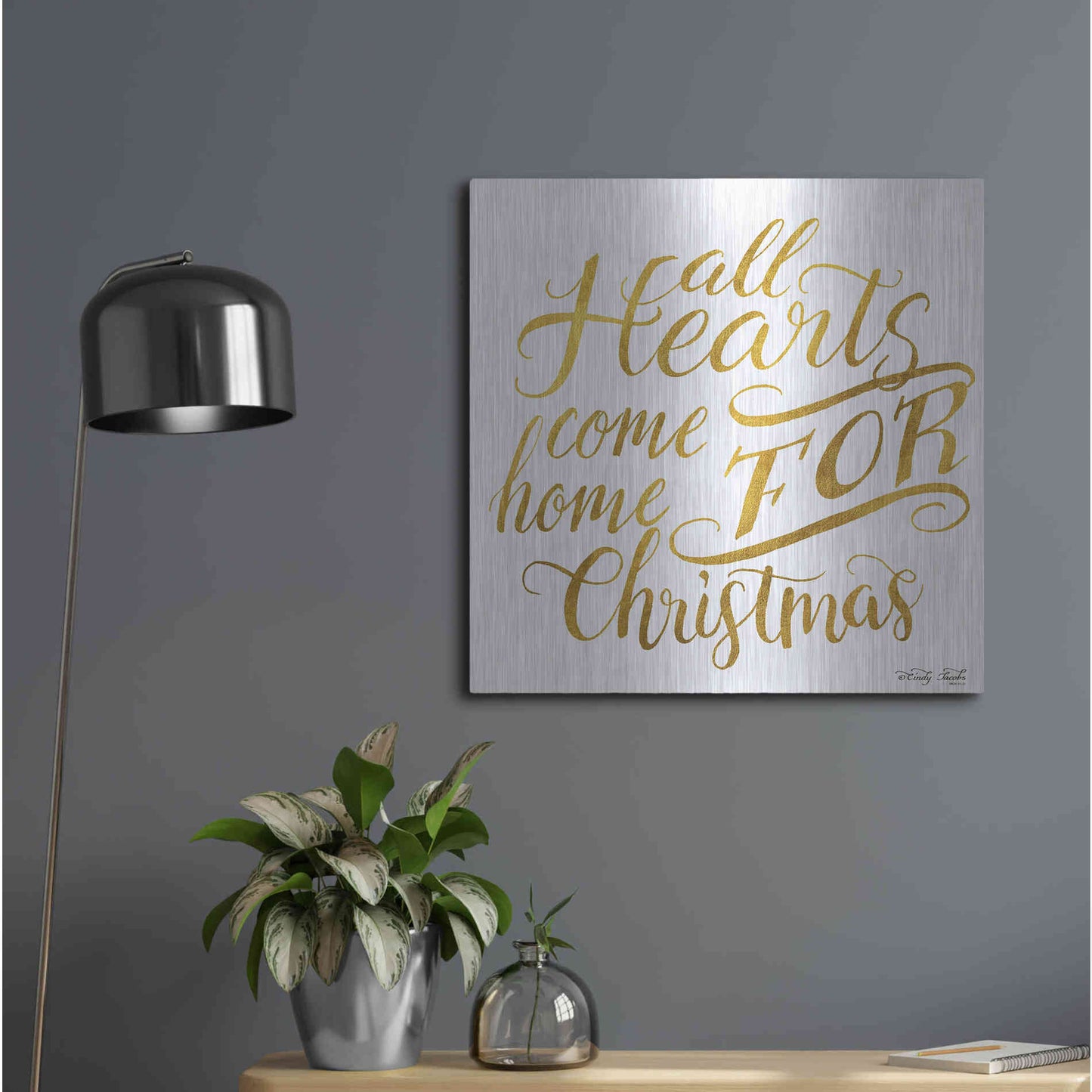 Luxe Metal Art 'Come Home for Christmas' by Cindy Jacobs, Metal Wall Art,24x24