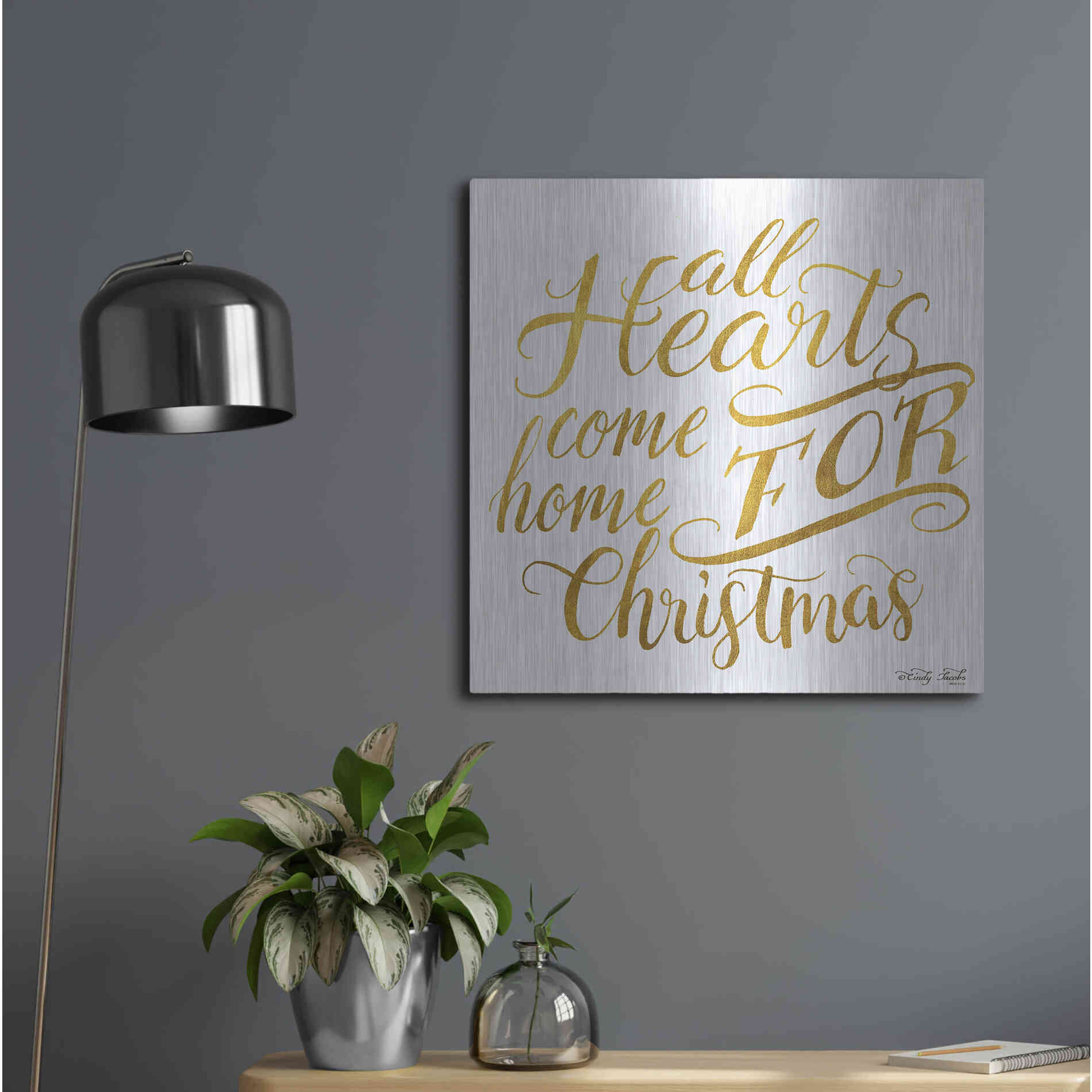 Luxe Metal Art 'Come Home for Christmas' by Cindy Jacobs, Metal Wall Art,24x24
