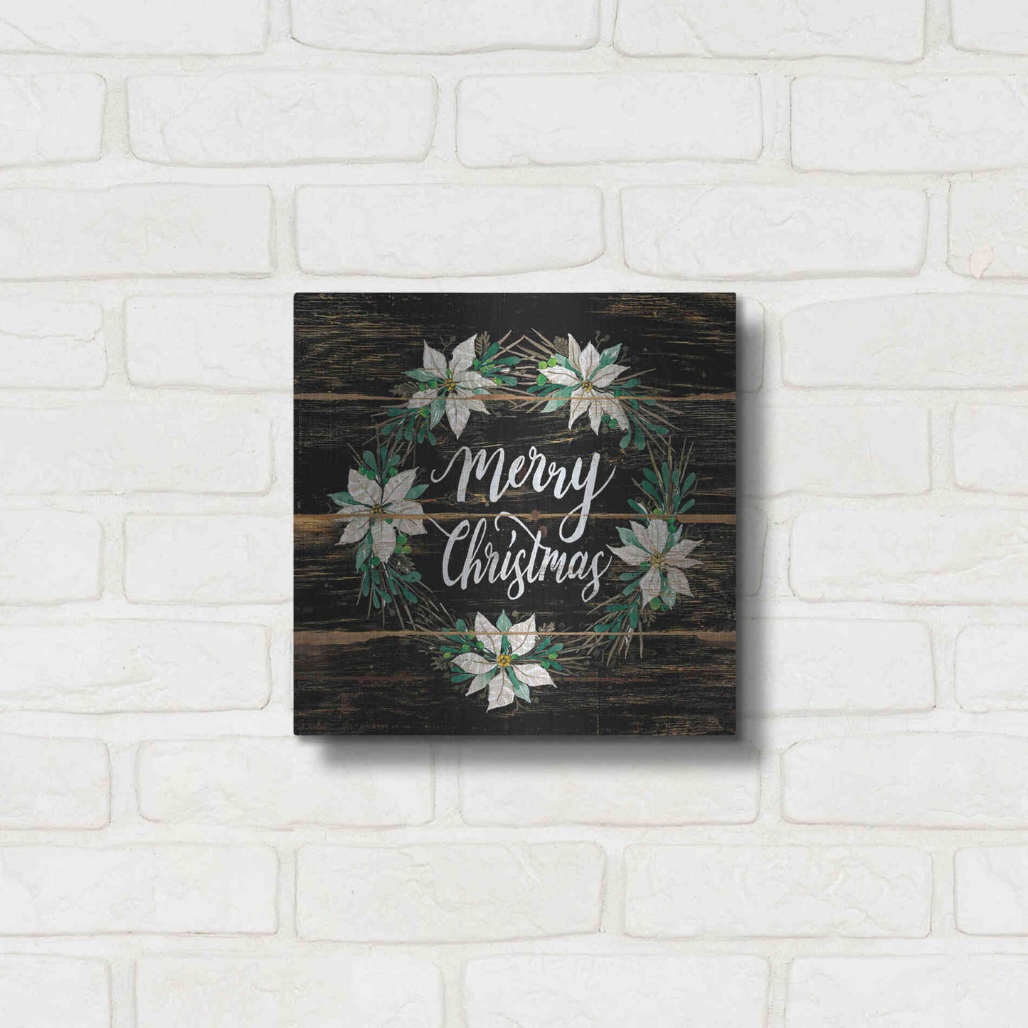 Luxe Metal Art 'Merry Christmas Poinsettia Wreath' by Cindy Jacobs, Metal Wall Art,12x12