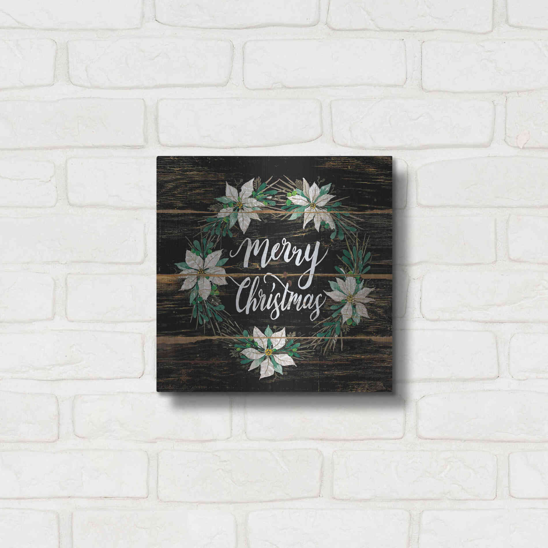 Luxe Metal Art 'Merry Christmas Poinsettia Wreath' by Cindy Jacobs, Metal Wall Art,12x12