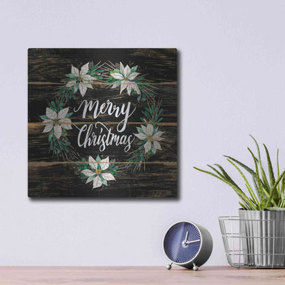 Luxe Metal Art 'Merry Christmas Poinsettia Wreath' by Cindy Jacobs, Metal Wall Art,12x12