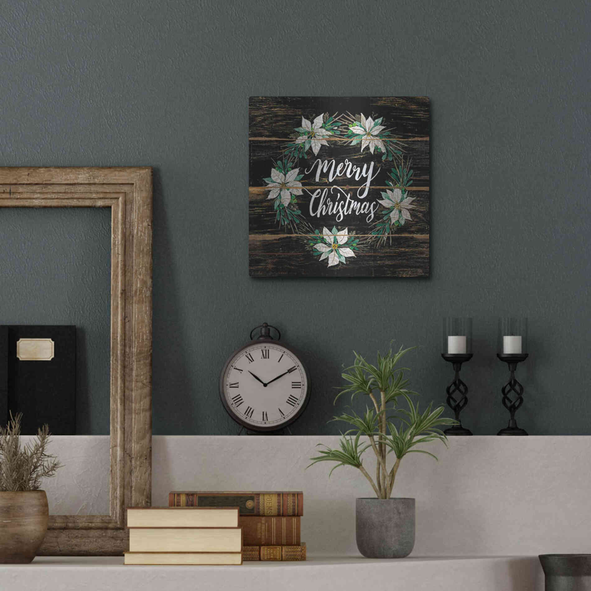 Luxe Metal Art 'Merry Christmas Poinsettia Wreath' by Cindy Jacobs, Metal Wall Art,12x12