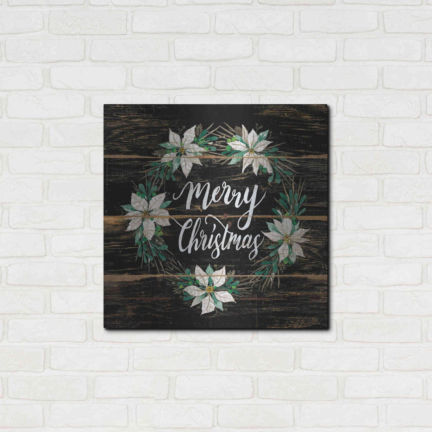 Luxe Metal Art 'Merry Christmas Poinsettia Wreath' by Cindy Jacobs, Metal Wall Art,24x24