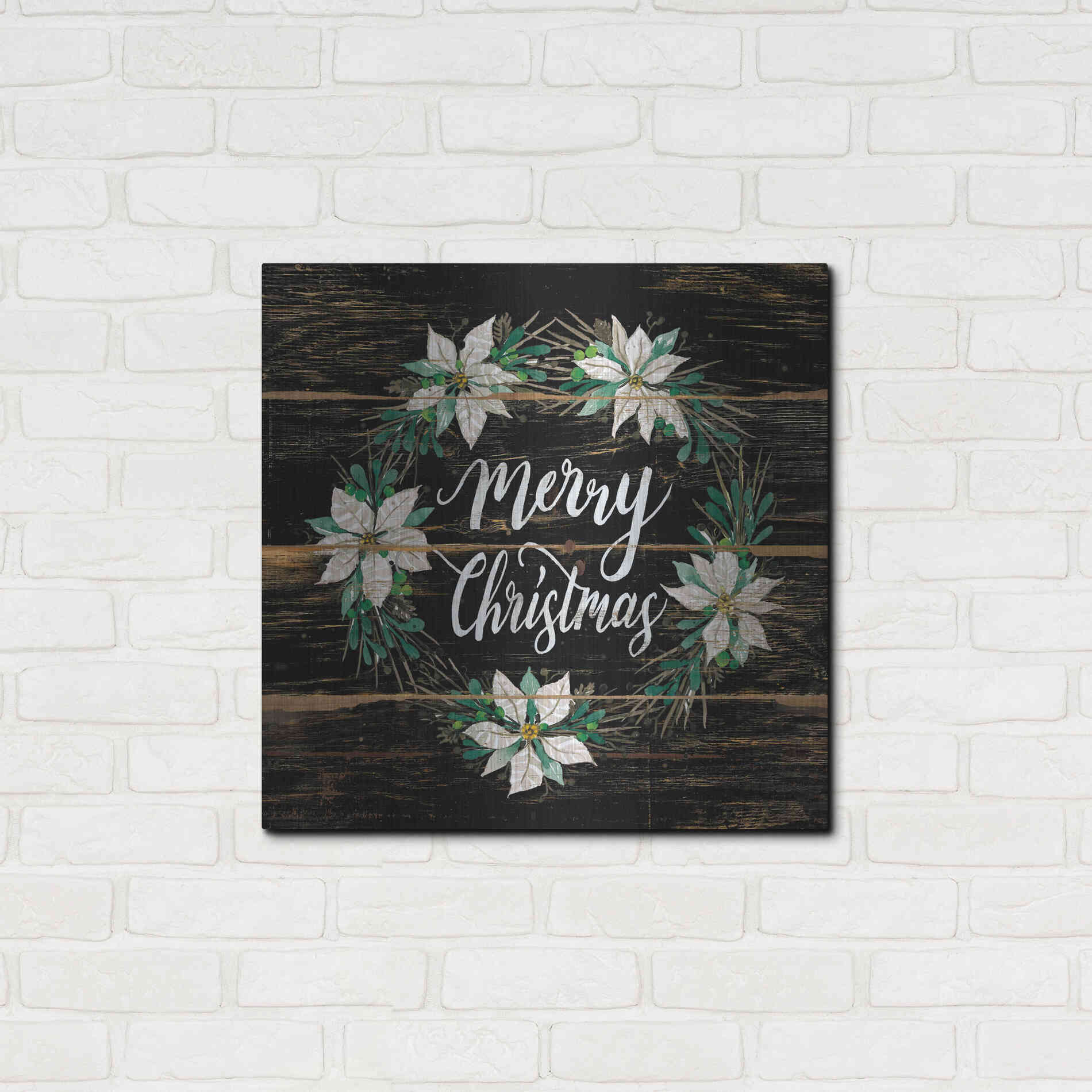 Luxe Metal Art 'Merry Christmas Poinsettia Wreath' by Cindy Jacobs, Metal Wall Art,24x24