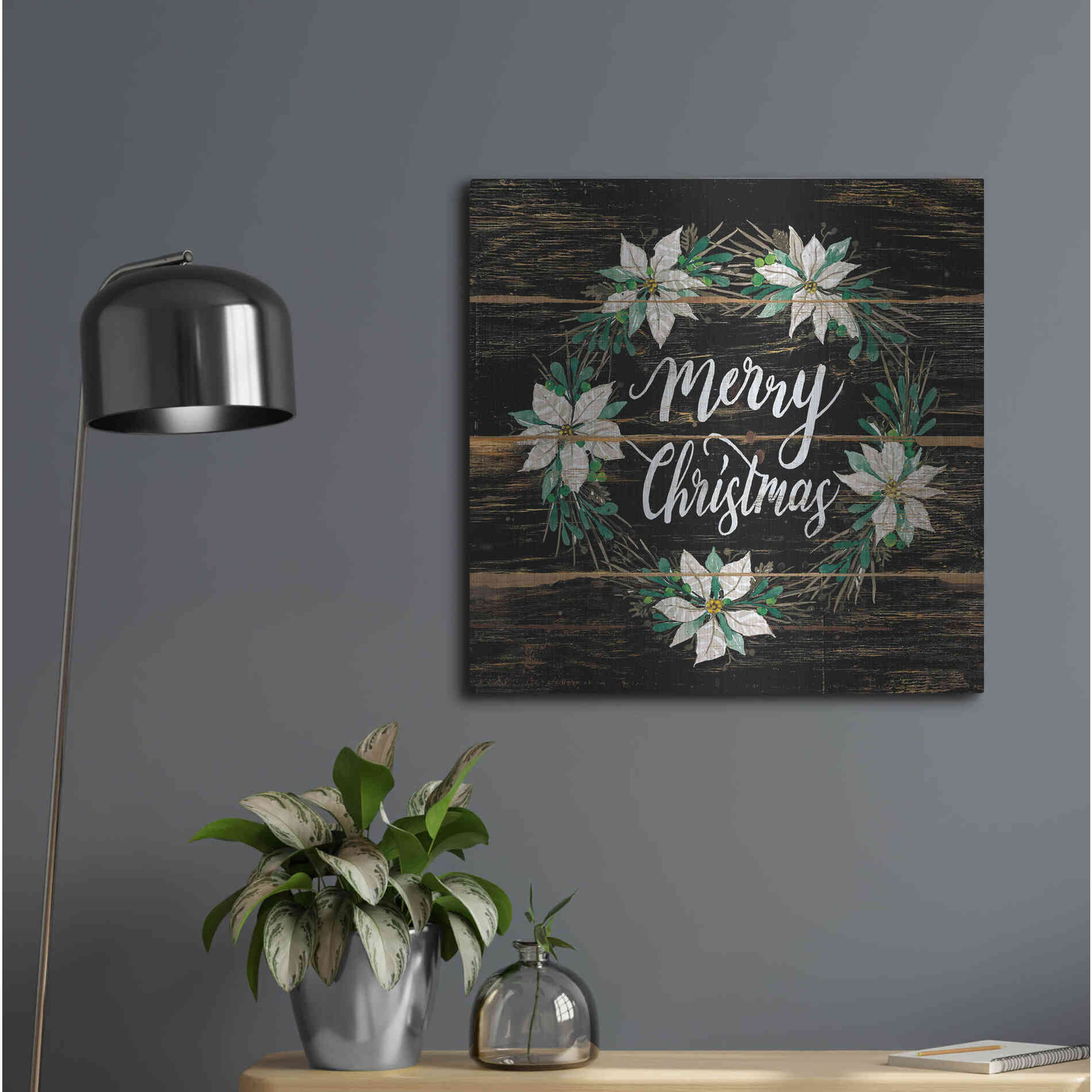 Luxe Metal Art 'Merry Christmas Poinsettia Wreath' by Cindy Jacobs, Metal Wall Art,24x24