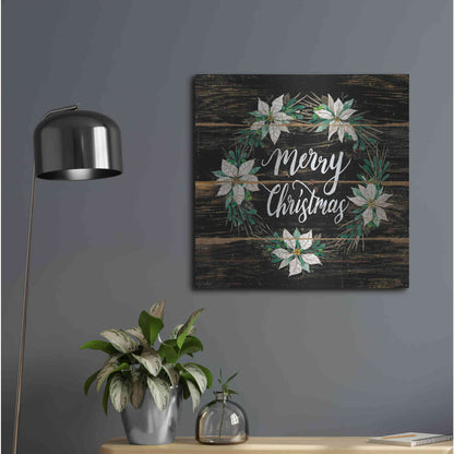 Luxe Metal Art 'Merry Christmas Poinsettia Wreath' by Cindy Jacobs, Metal Wall Art,24x24