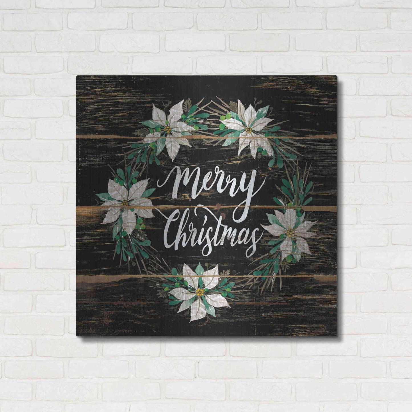 Luxe Metal Art 'Merry Christmas Poinsettia Wreath' by Cindy Jacobs, Metal Wall Art,36x36