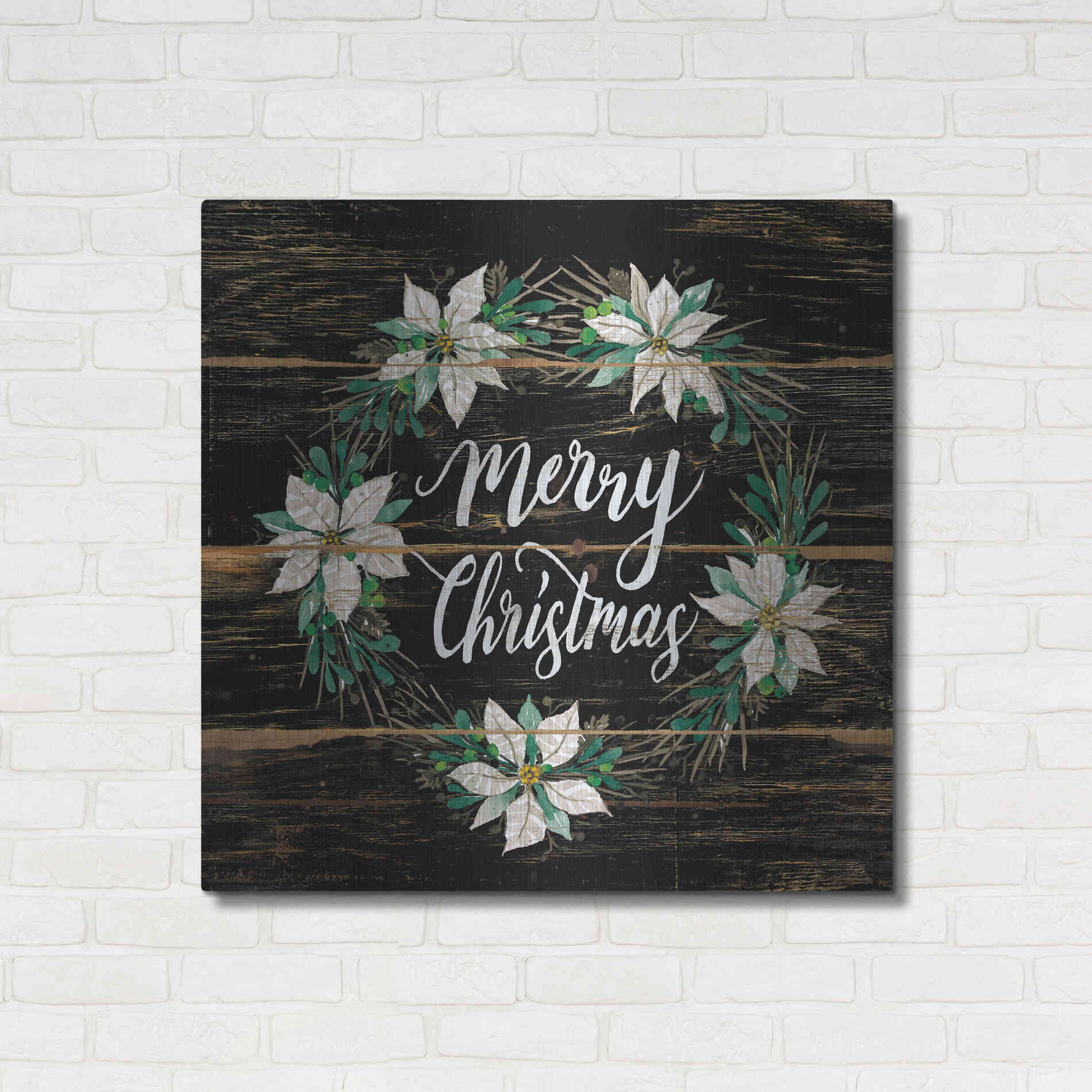 Luxe Metal Art 'Merry Christmas Poinsettia Wreath' by Cindy Jacobs, Metal Wall Art,36x36