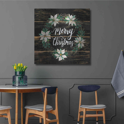 Luxe Metal Art 'Merry Christmas Poinsettia Wreath' by Cindy Jacobs, Metal Wall Art,36x36