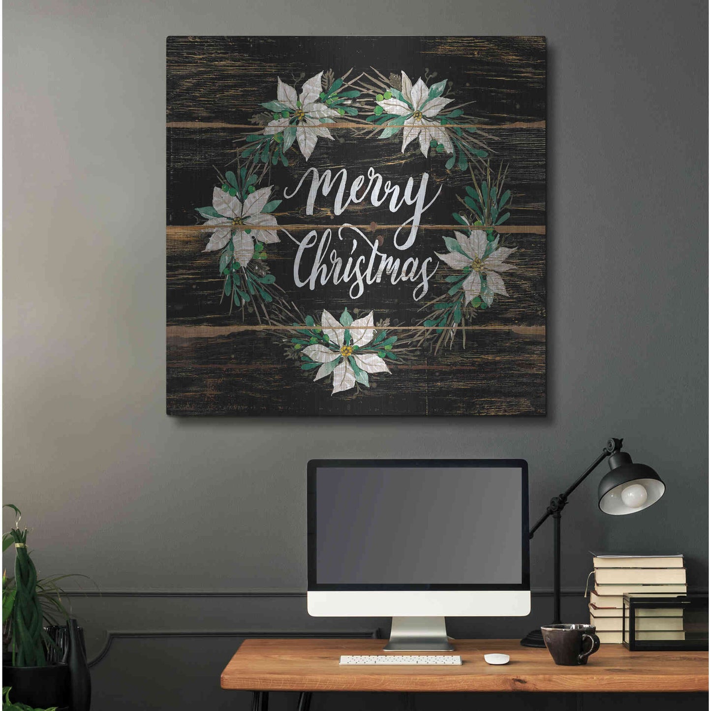 Luxe Metal Art 'Merry Christmas Poinsettia Wreath' by Cindy Jacobs, Metal Wall Art,36x36