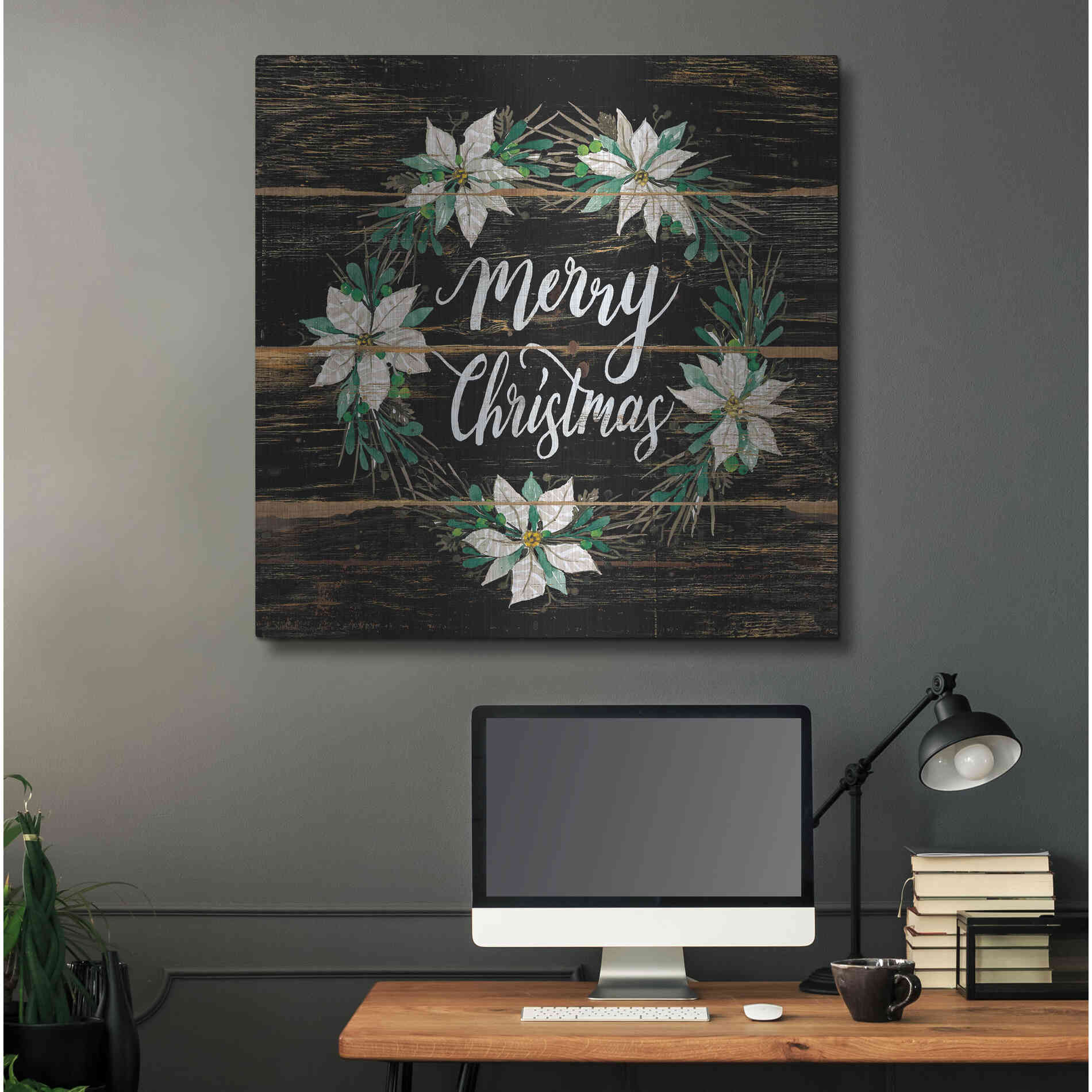 Luxe Metal Art 'Merry Christmas Poinsettia Wreath' by Cindy Jacobs, Metal Wall Art,36x36