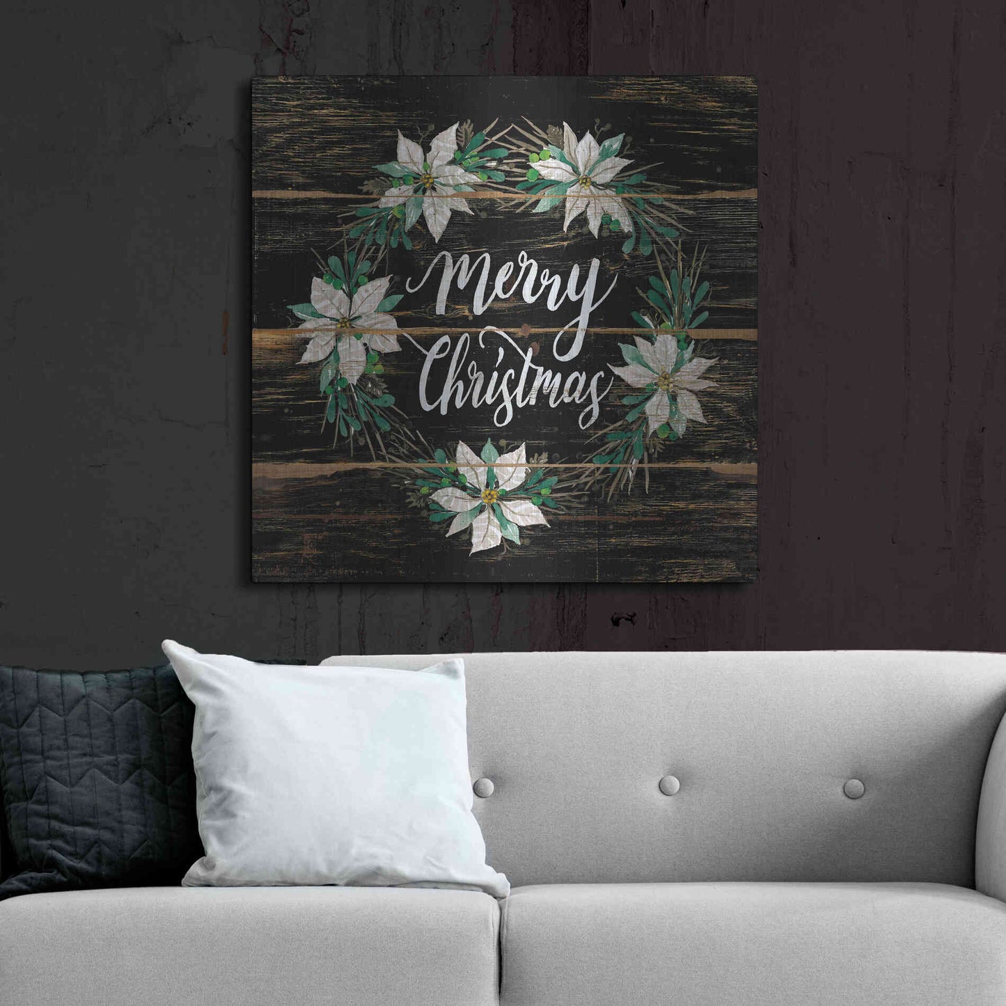 Luxe Metal Art 'Merry Christmas Poinsettia Wreath' by Cindy Jacobs, Metal Wall Art,36x36