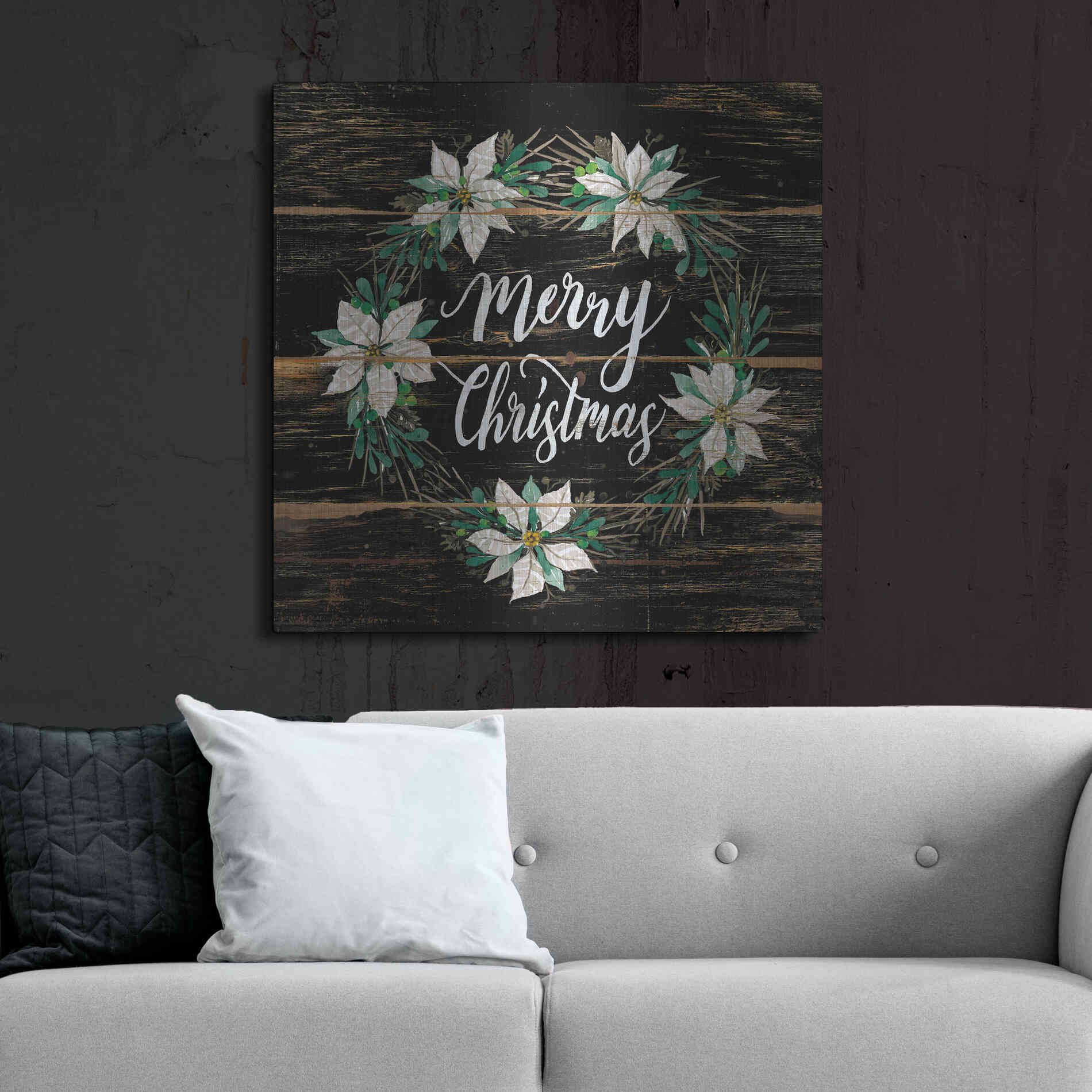 Luxe Metal Art 'Merry Christmas Poinsettia Wreath' by Cindy Jacobs, Metal Wall Art,36x36