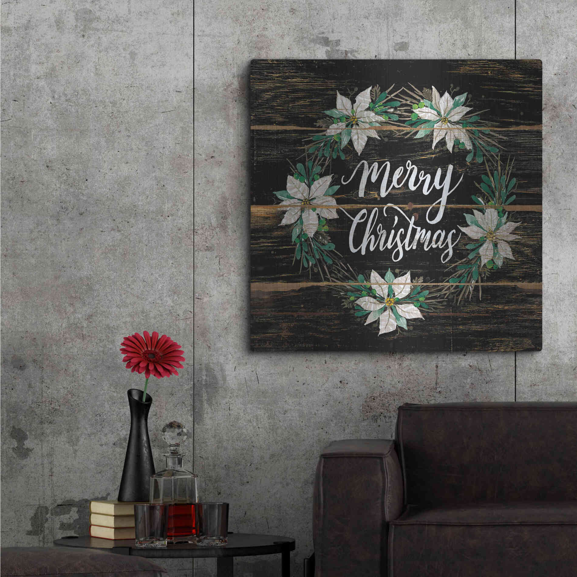 Luxe Metal Art 'Merry Christmas Poinsettia Wreath' by Cindy Jacobs, Metal Wall Art,36x36
