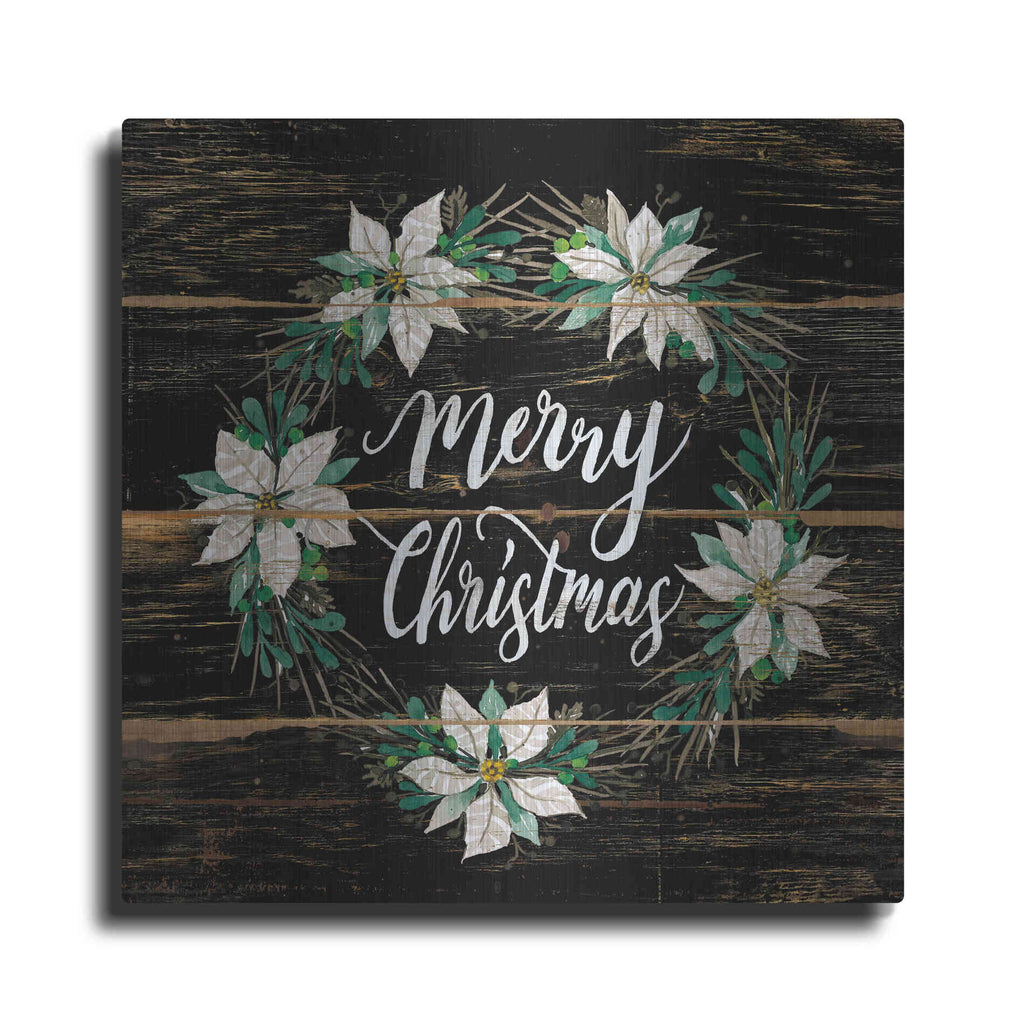 Luxe Metal Art 'Merry Christmas Poinsettia Wreath' by Cindy Jacobs, Metal Wall Art