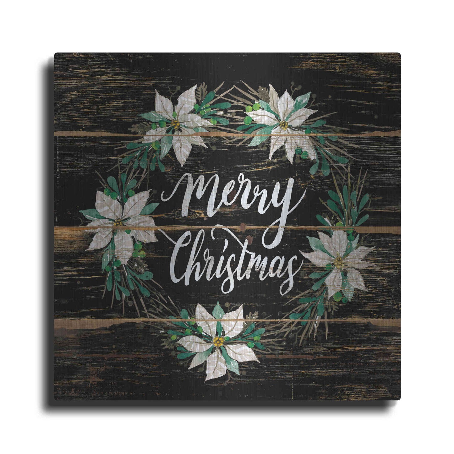 Luxe Metal Art 'Merry Christmas Poinsettia Wreath' by Cindy Jacobs, Metal Wall Art