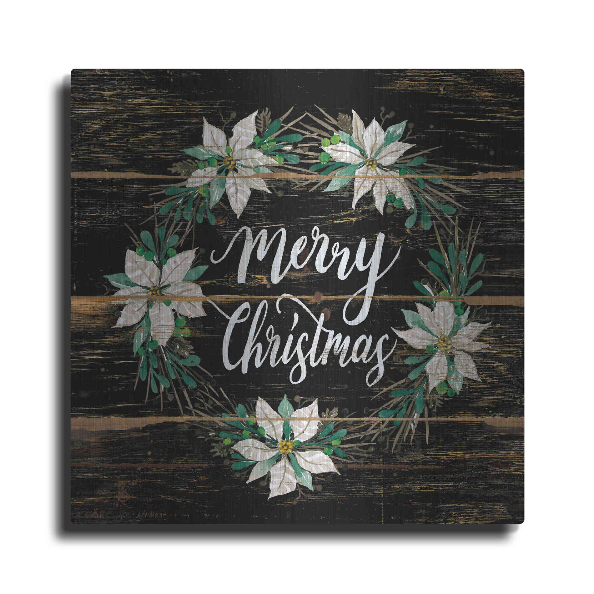 Luxe Metal Art 'Merry Christmas Poinsettia Wreath' by Cindy Jacobs, Metal Wall Art