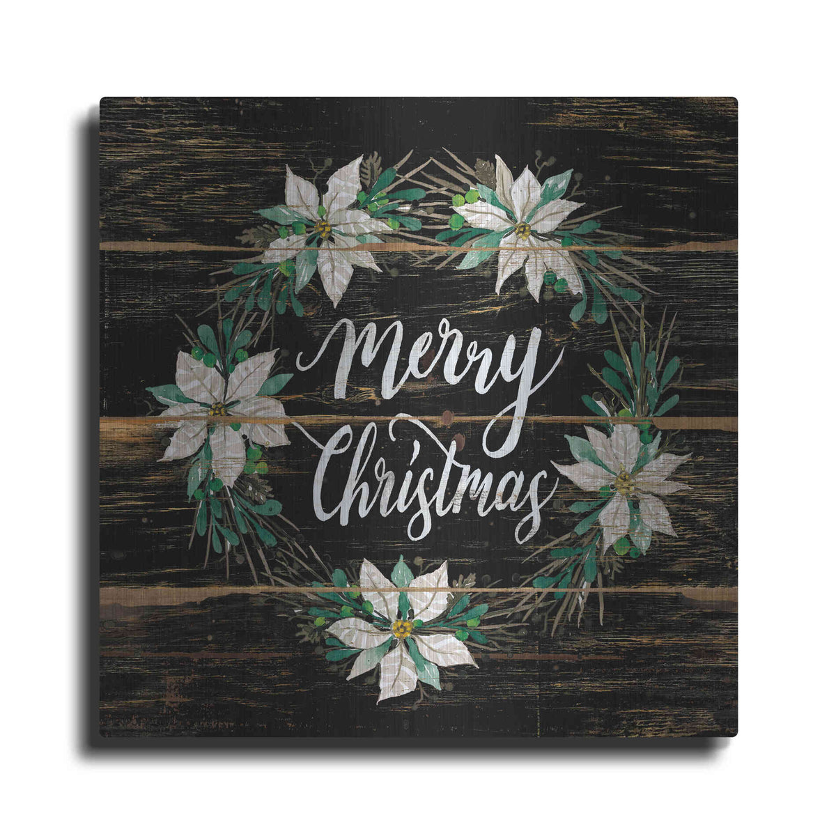 Luxe Metal Art 'Merry Christmas Poinsettia Wreath' by Cindy Jacobs, Metal Wall Art