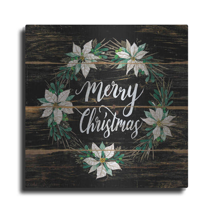 Luxe Metal Art 'Merry Christmas Poinsettia Wreath' by Cindy Jacobs, Metal Wall Art