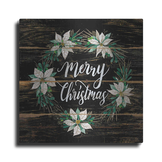 Luxe Metal Art 'Merry Christmas Poinsettia Wreath' by Cindy Jacobs, Metal Wall Art