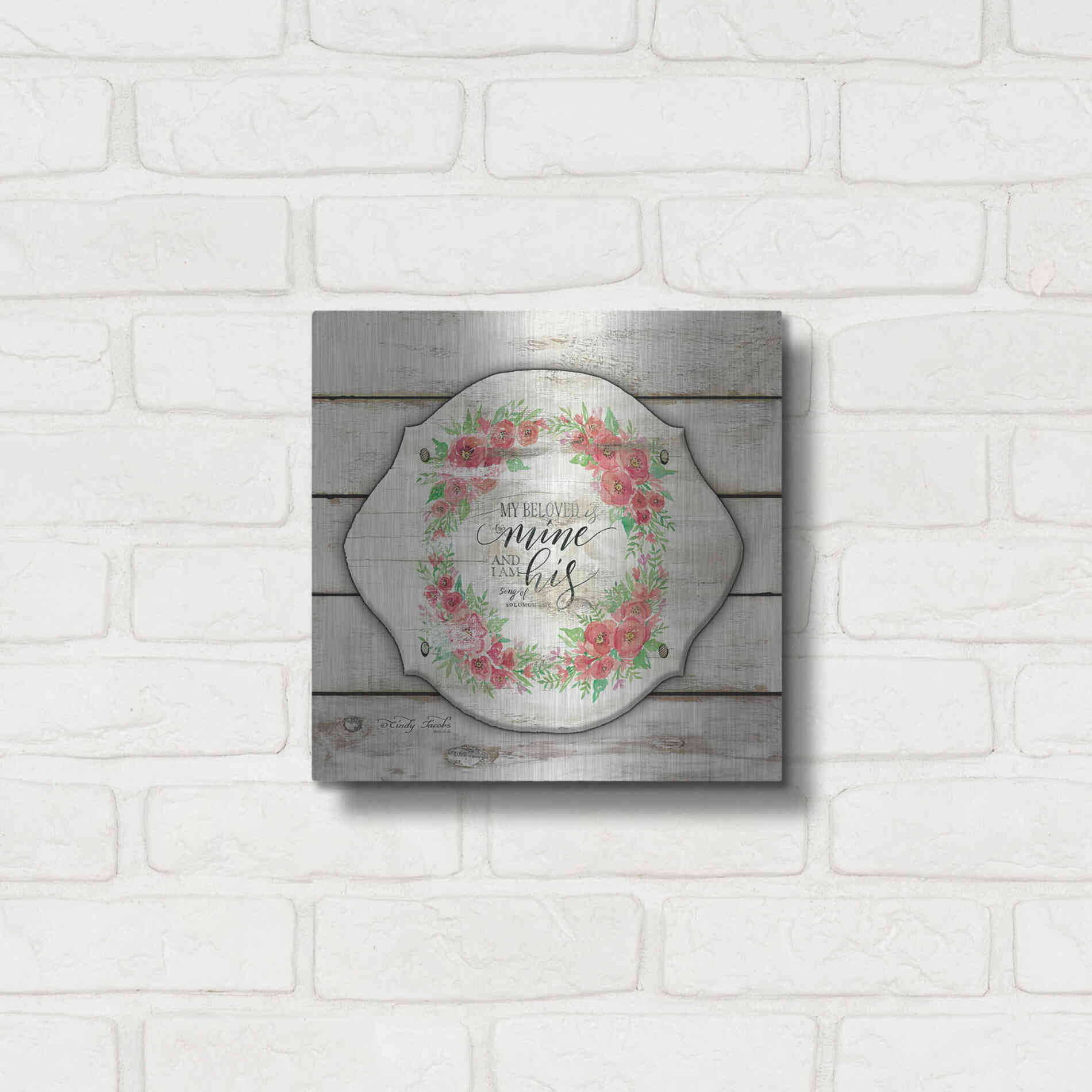 Luxe Metal Art 'My Beloved is Mine' by Cindy Jacobs, Metal Wall Art,12x12