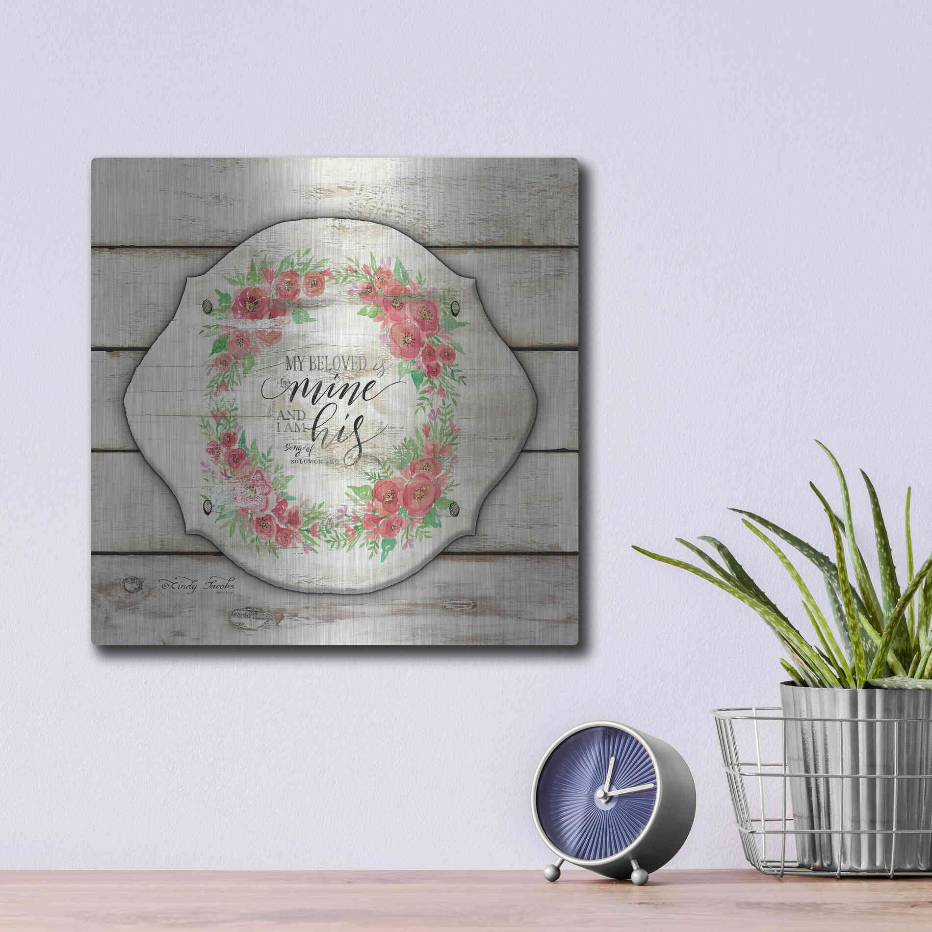 Luxe Metal Art 'My Beloved is Mine' by Cindy Jacobs, Metal Wall Art,12x12