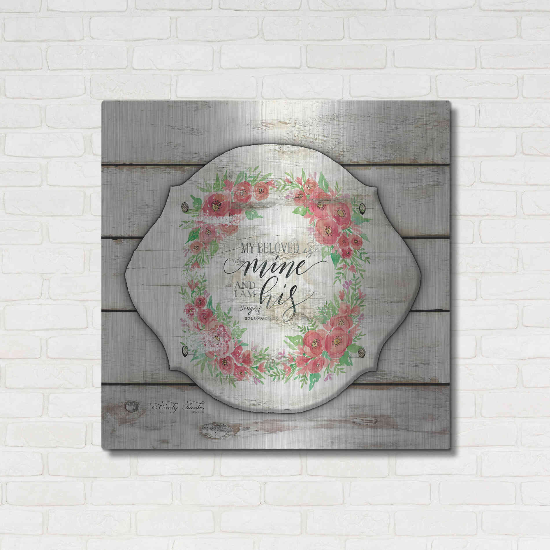 Luxe Metal Art 'My Beloved is Mine' by Cindy Jacobs, Metal Wall Art,36x36