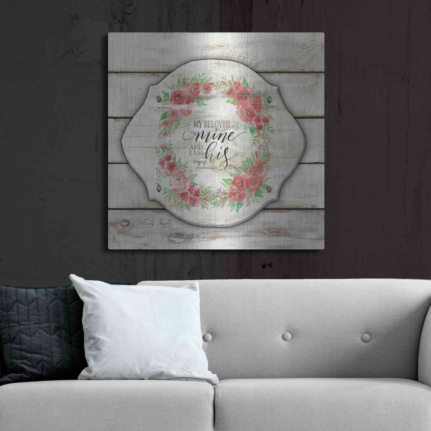 Luxe Metal Art 'My Beloved is Mine' by Cindy Jacobs, Metal Wall Art,36x36