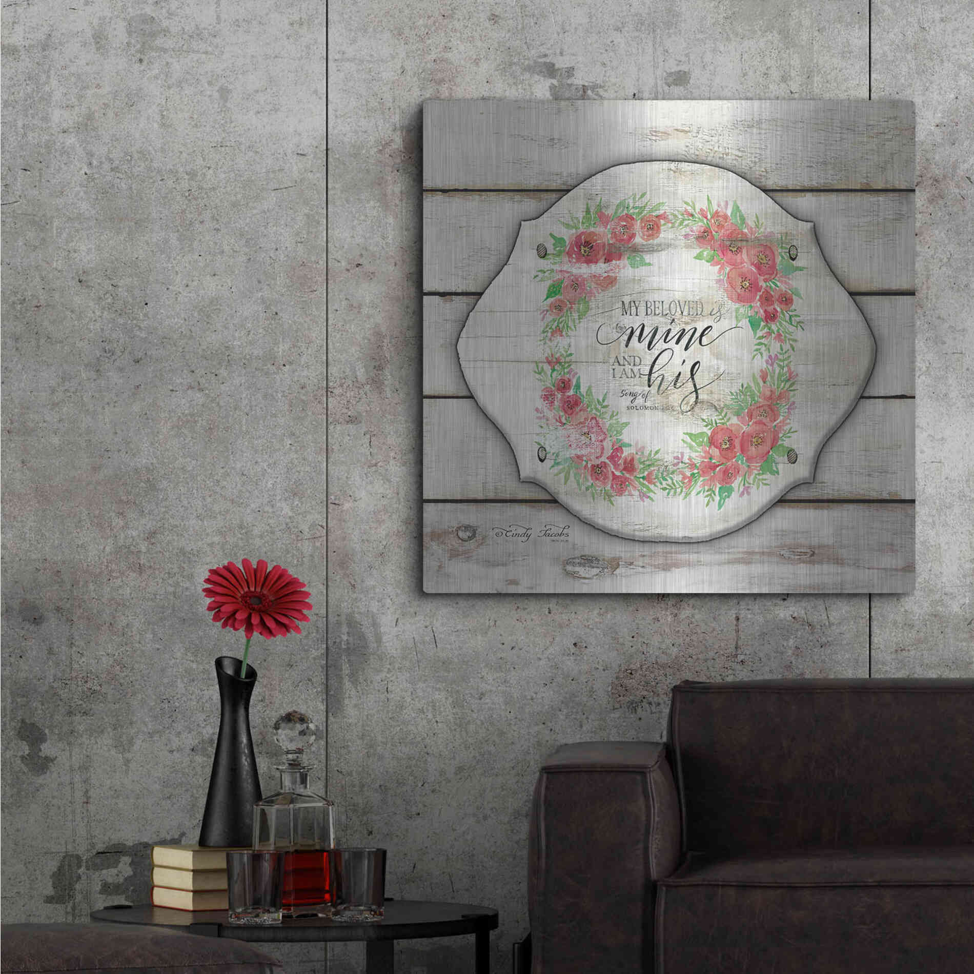 Luxe Metal Art 'My Beloved is Mine' by Cindy Jacobs, Metal Wall Art,36x36