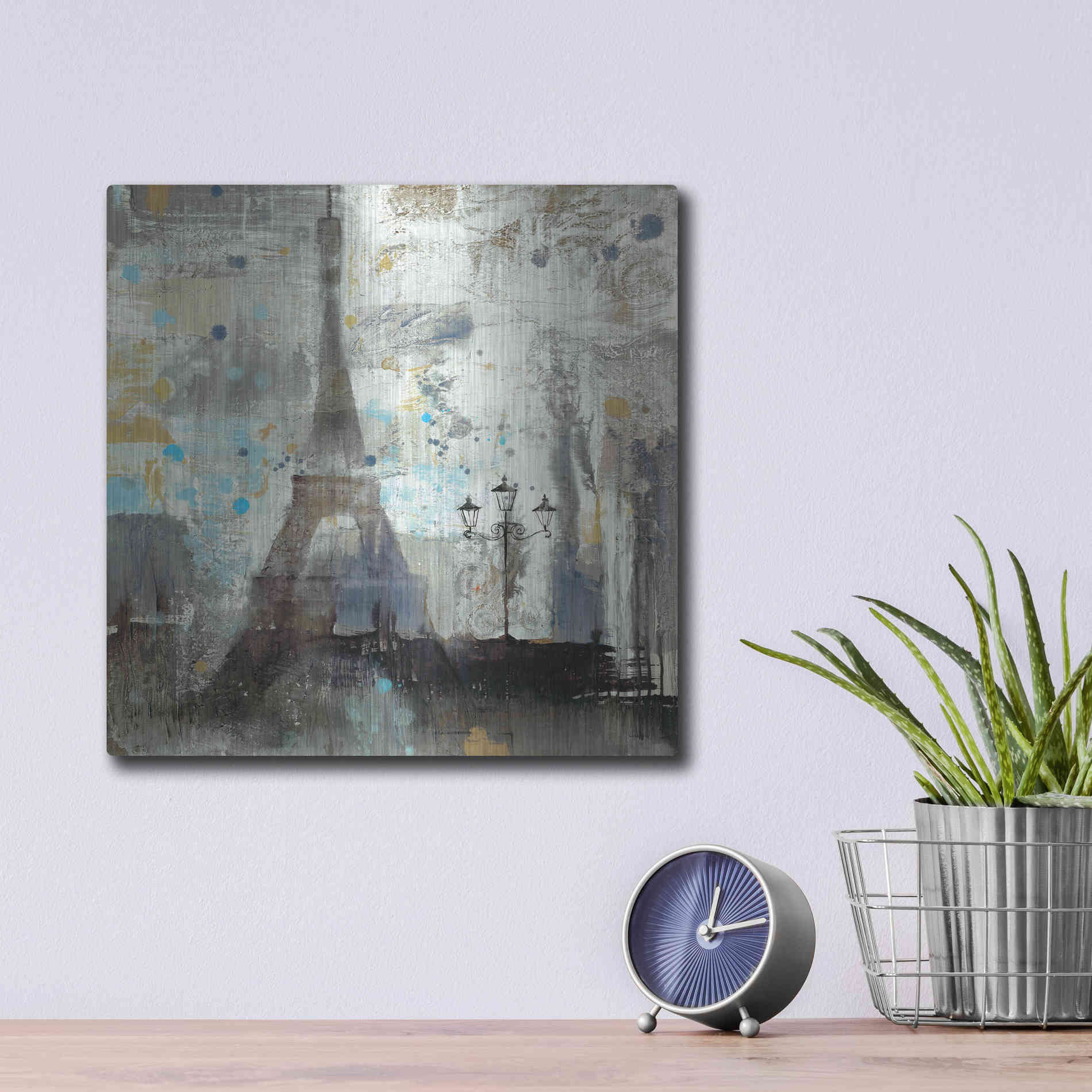 Luxe Metal Art 'Eiffel Tower Neutral' by Albena Hristova, Metal Wall Art,12x12