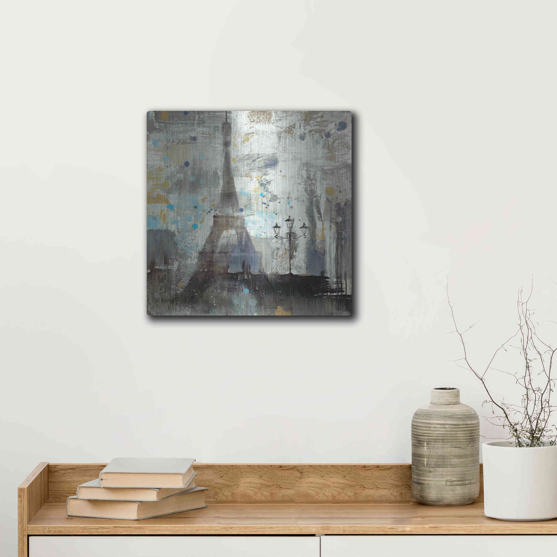 Luxe Metal Art 'Eiffel Tower Neutral' by Albena Hristova, Metal Wall Art,12x12