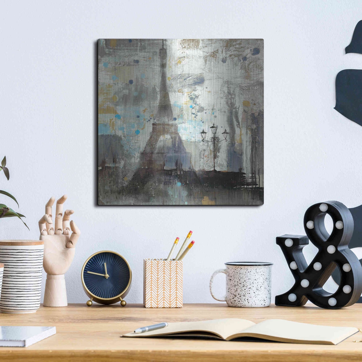 Luxe Metal Art 'Eiffel Tower Neutral' by Albena Hristova, Metal Wall Art,12x12