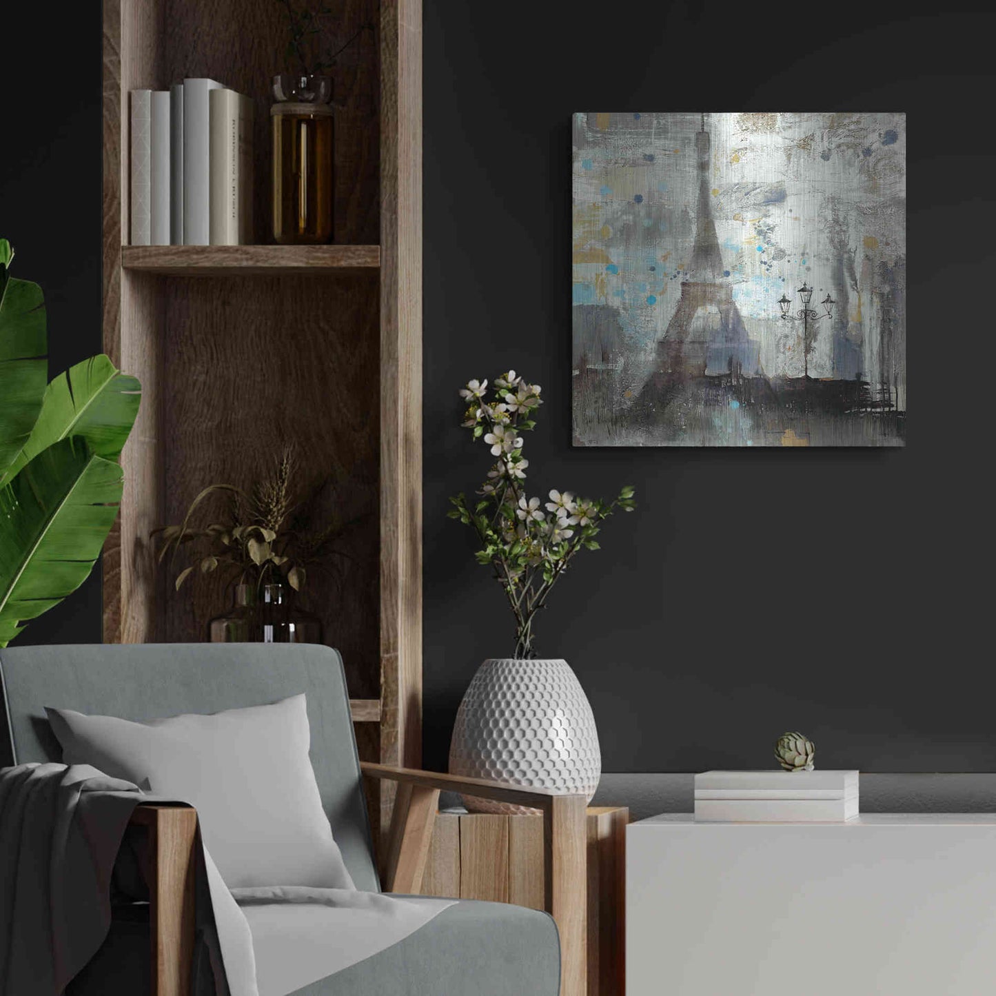 Luxe Metal Art 'Eiffel Tower Neutral' by Albena Hristova, Metal Wall Art,24x24