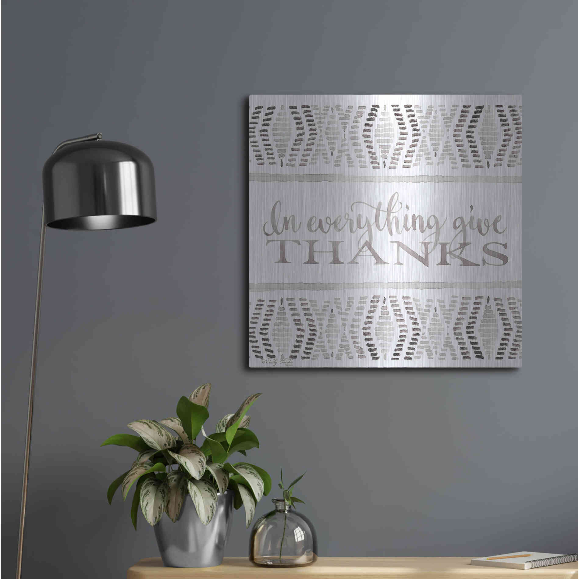 Luxe Metal Art 'In Everything Give Thanks' by Cindy Jacobs, Metal Wall Art,24x24