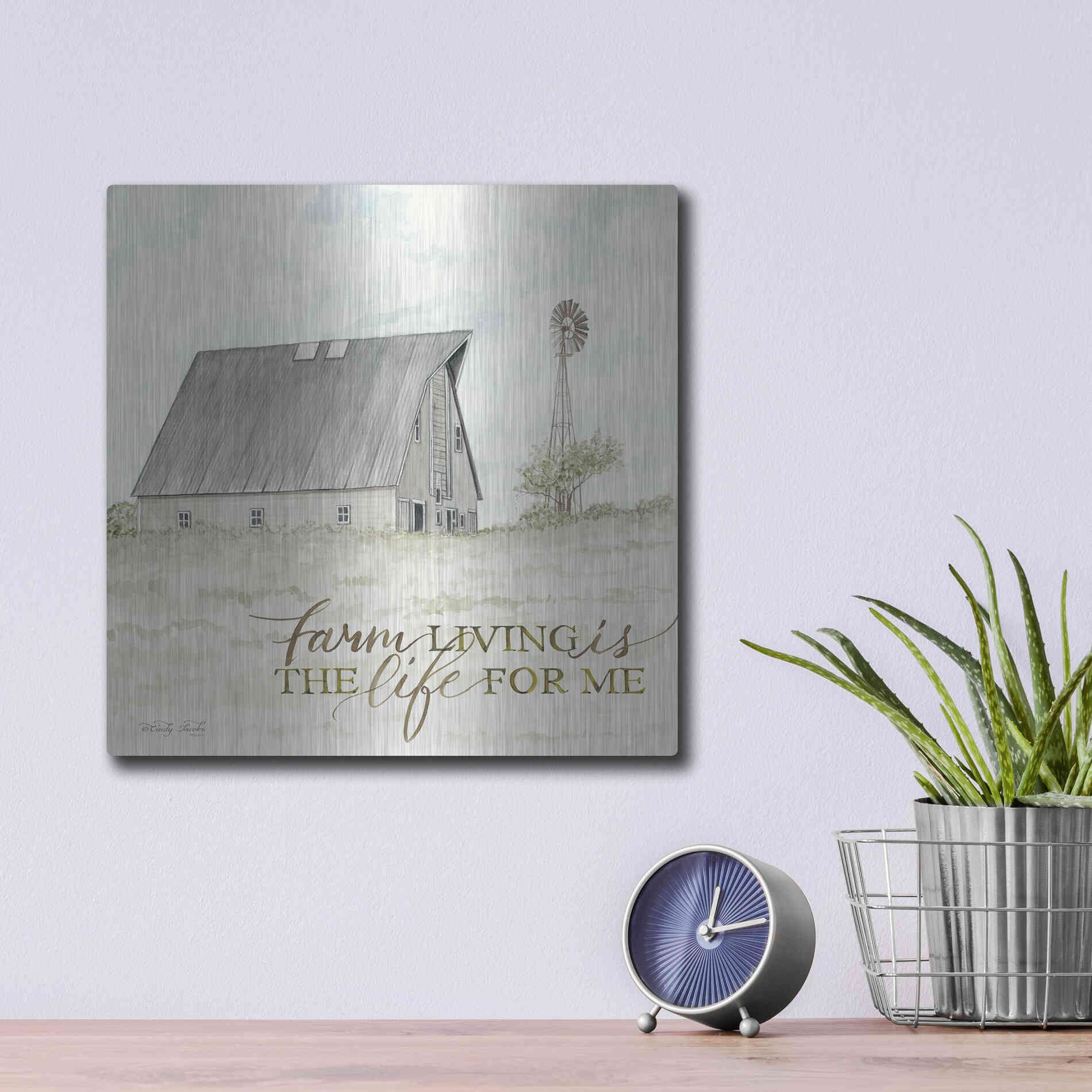 Luxe Metal Art 'Farm Living' by Cindy Jacobs, Metal Wall Art,12x12