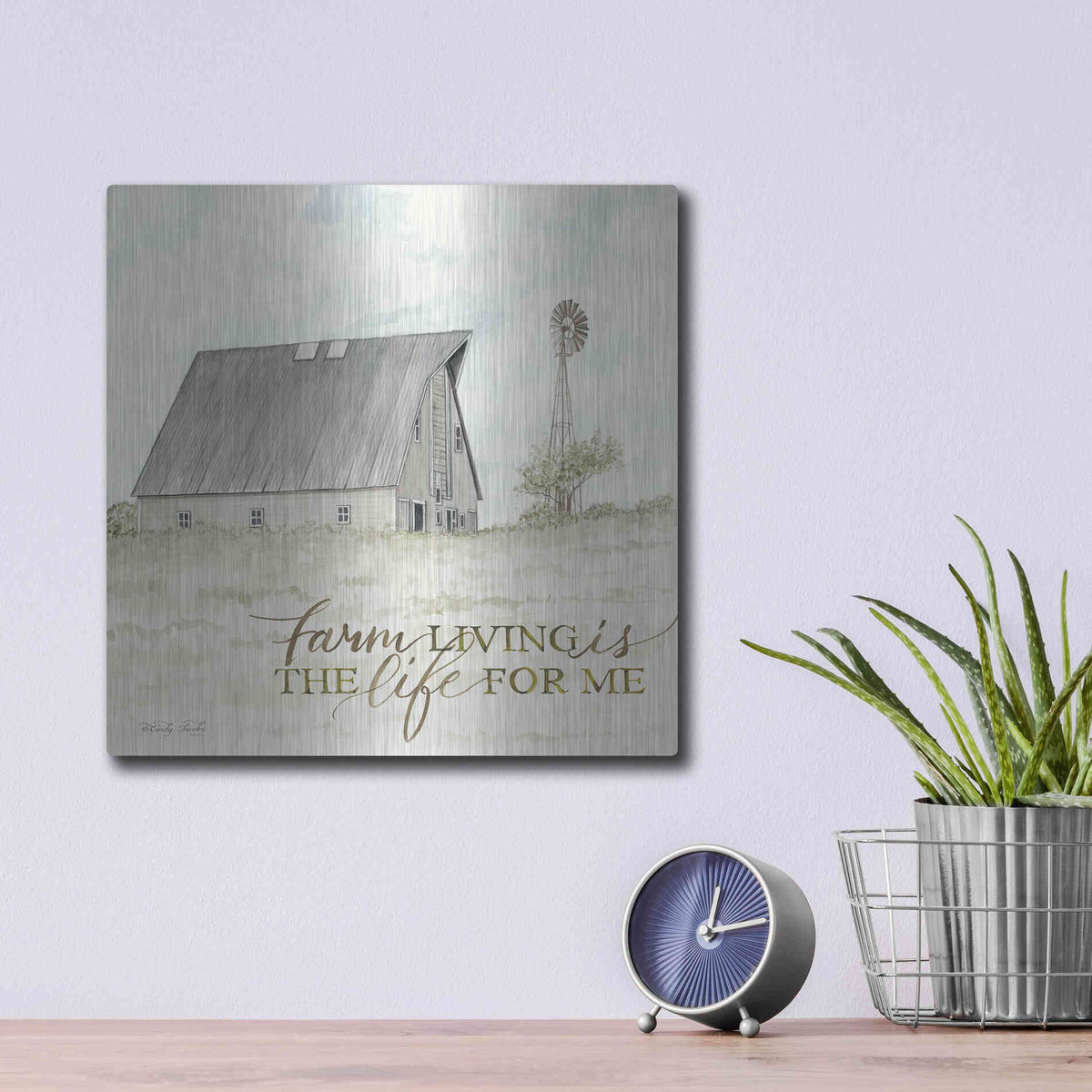 Luxe Metal Art 'Farm Living' by Cindy Jacobs, Metal Wall Art,12x12