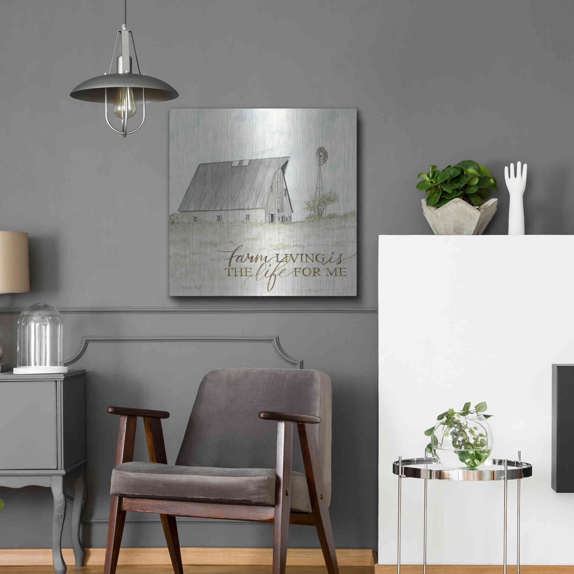 Luxe Metal Art 'Farm Living' by Cindy Jacobs, Metal Wall Art,24x24