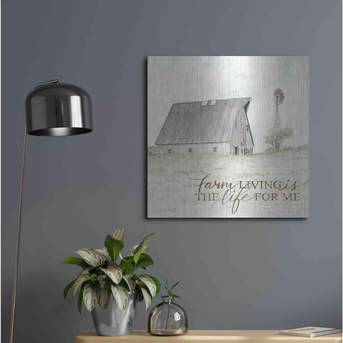 Luxe Metal Art 'Farm Living' by Cindy Jacobs, Metal Wall Art,24x24