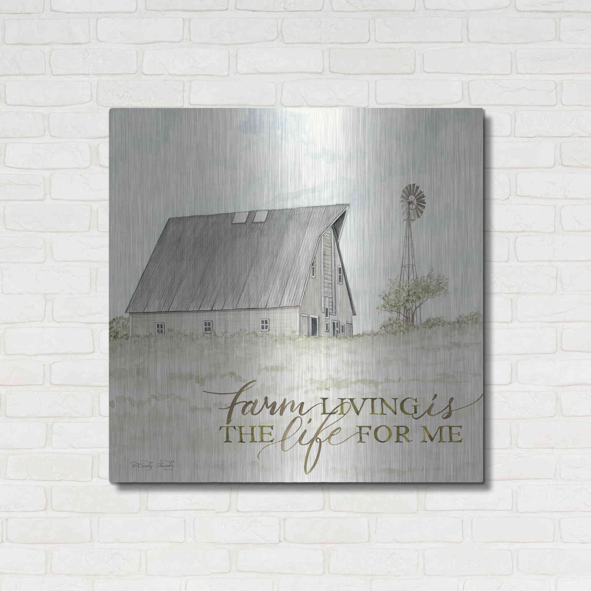 Luxe Metal Art 'Farm Living' by Cindy Jacobs, Metal Wall Art,36x36