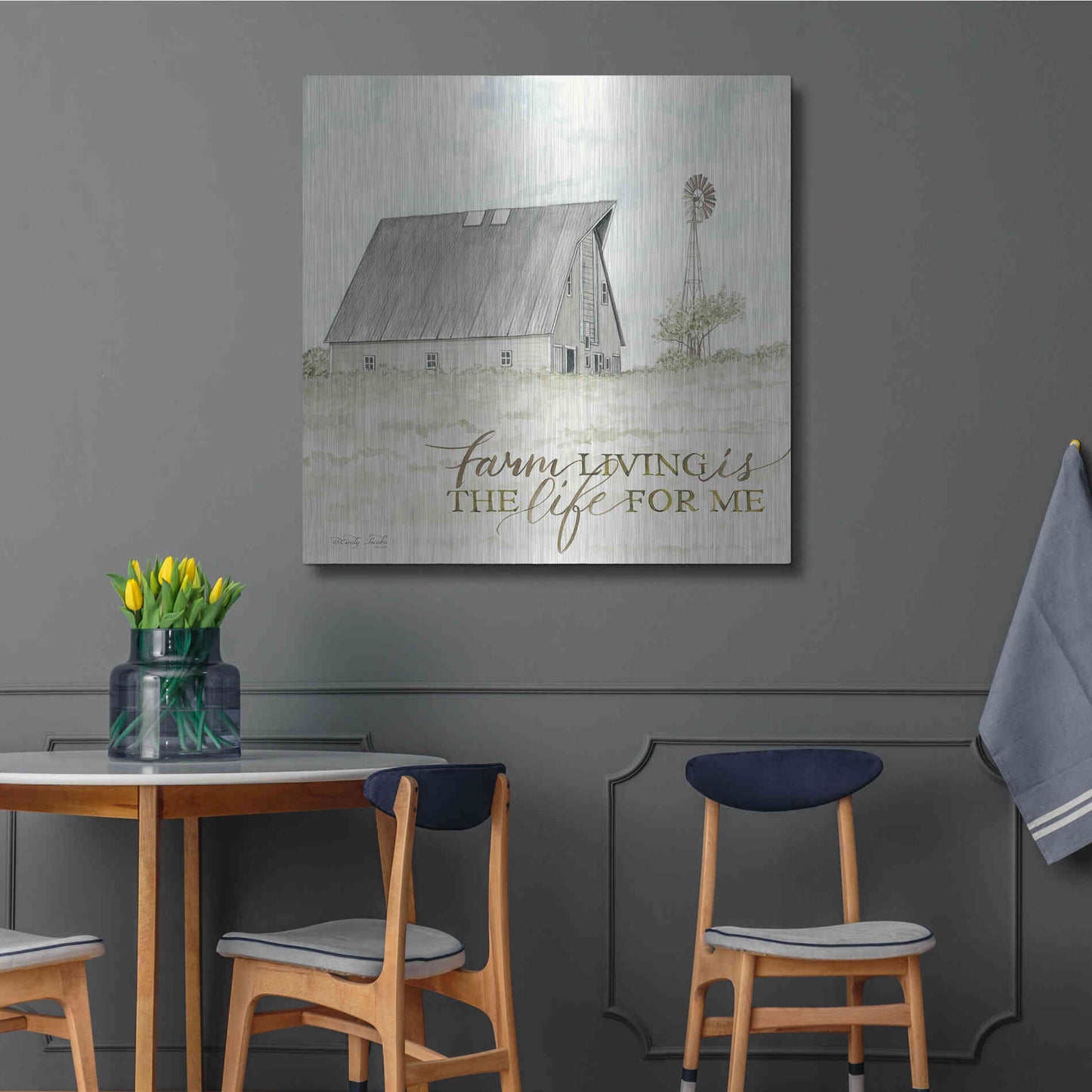 Luxe Metal Art 'Farm Living' by Cindy Jacobs, Metal Wall Art,36x36