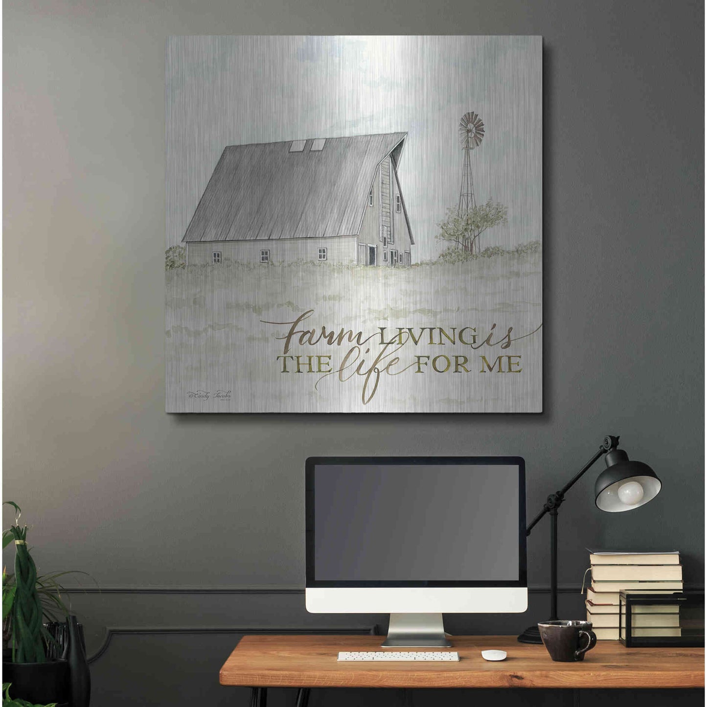 Luxe Metal Art 'Farm Living' by Cindy Jacobs, Metal Wall Art,36x36
